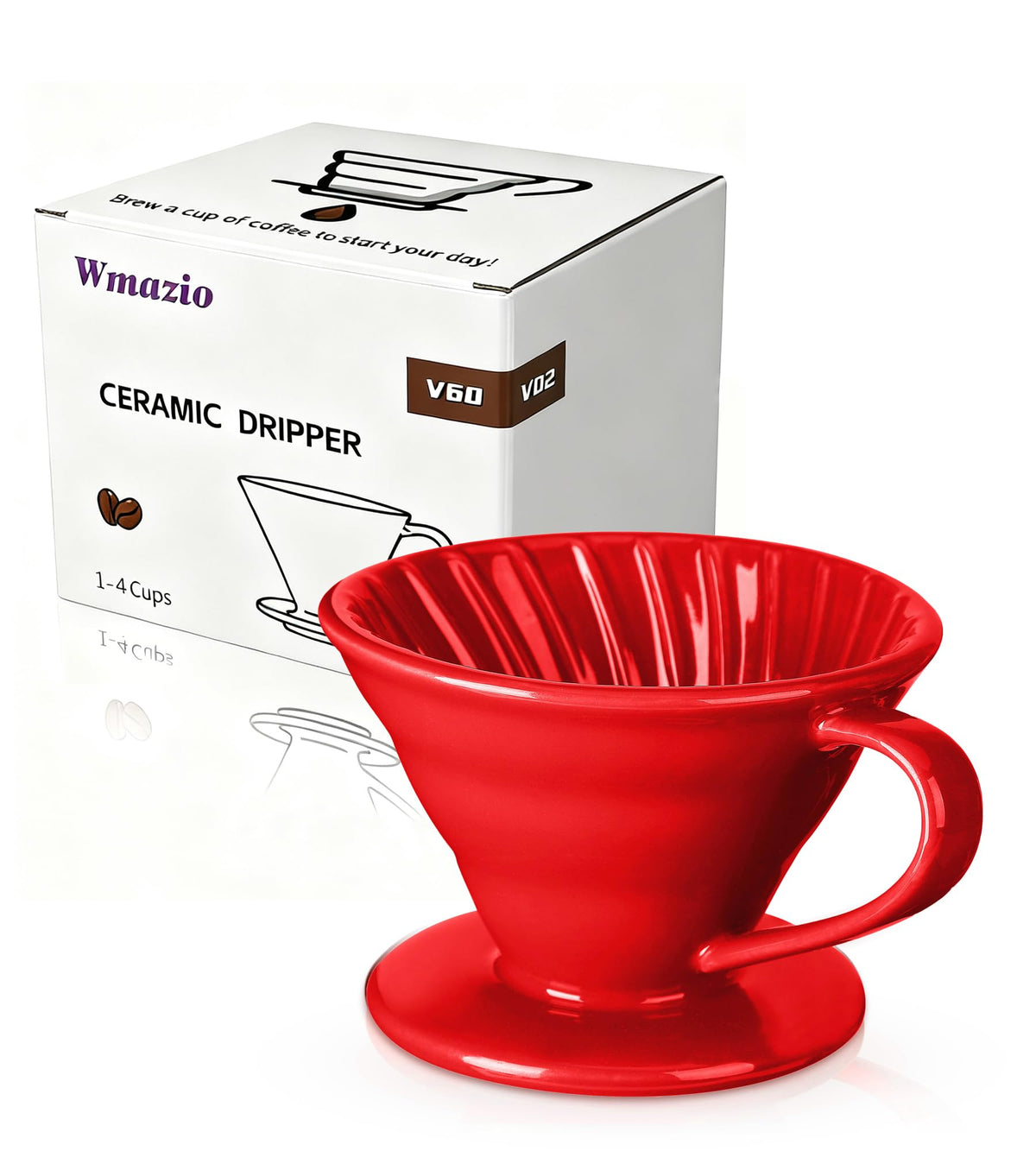 Wmazio Pour Over Coffee Dripper - Ceramic Pour Over Coffee Maker Cone, Porcelain Coffee Drip, Pour Over Single Cup, Manual Brew Maker for Home, Cafe, Office - 1-4Cup, V60 Size 02 (Black)