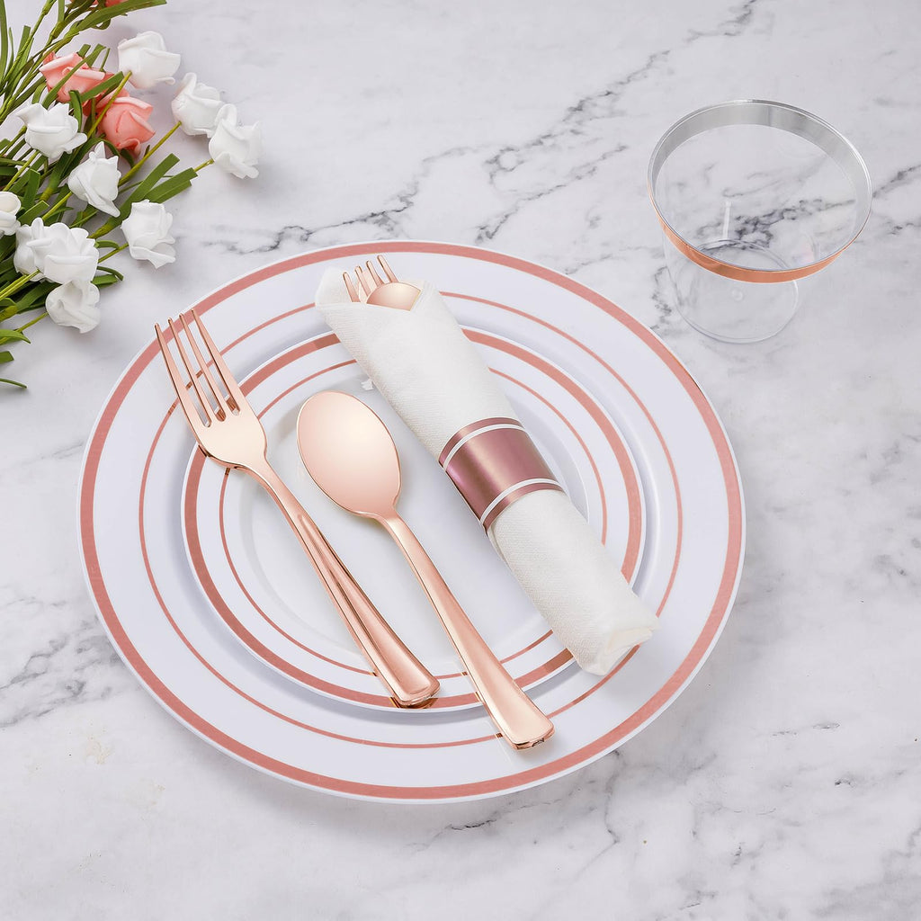 Goodluck 175 Piece Rose Gold Plastic Dinnerware Set for 25 Guests