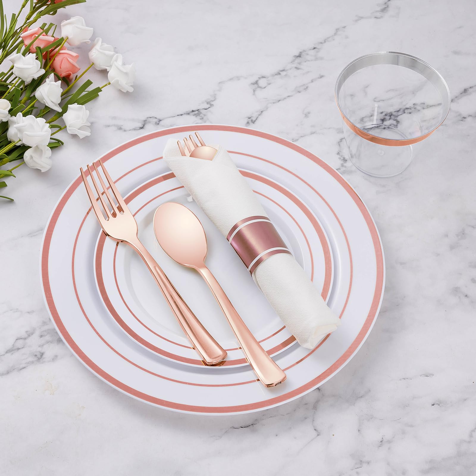 Goodluck 175 Piece Rose Gold Plastic Dinnerware Set for 25 Guests
