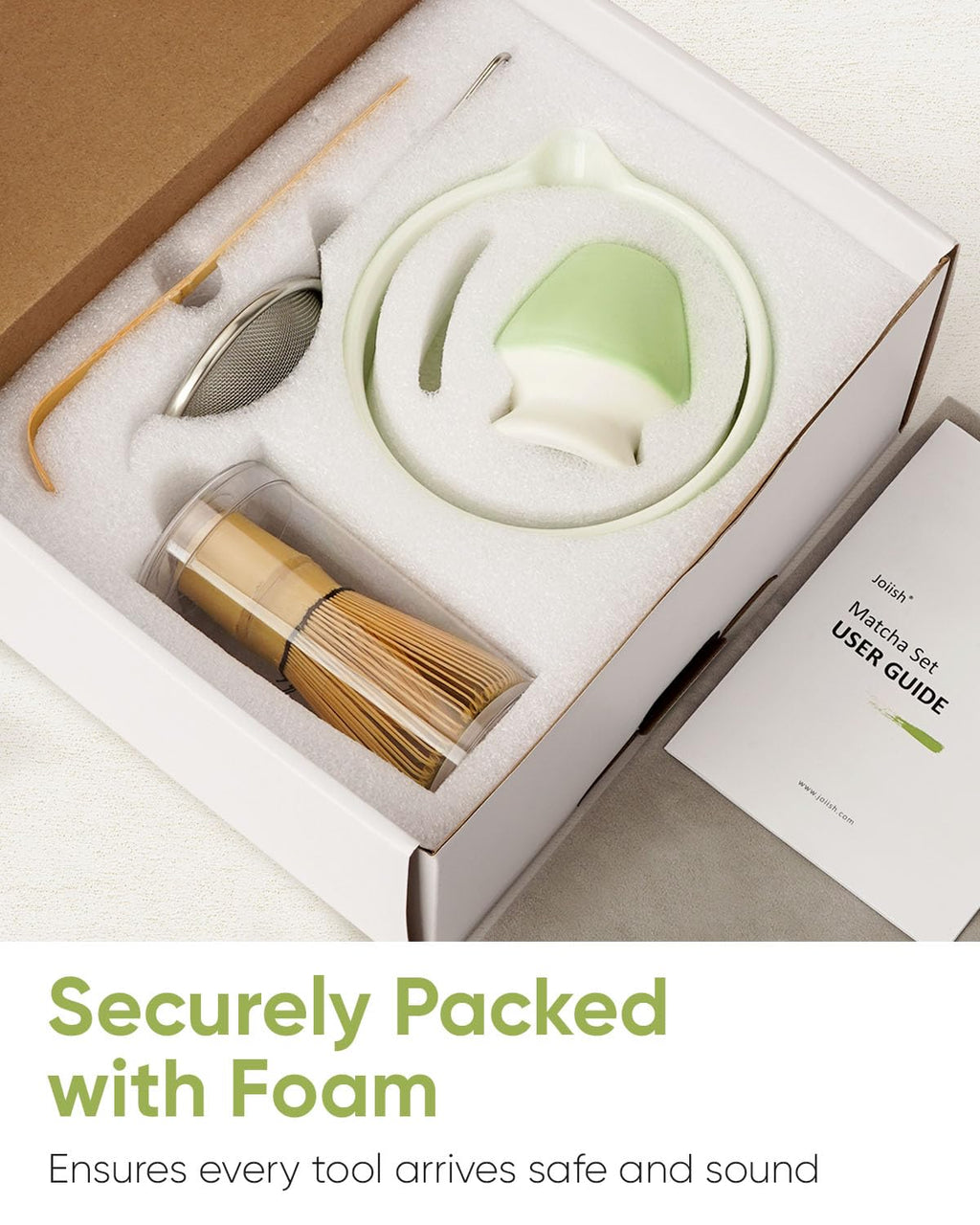 Joiish Matcha Whisk Set, 5-PC Matcha Kit Gift, Light Green