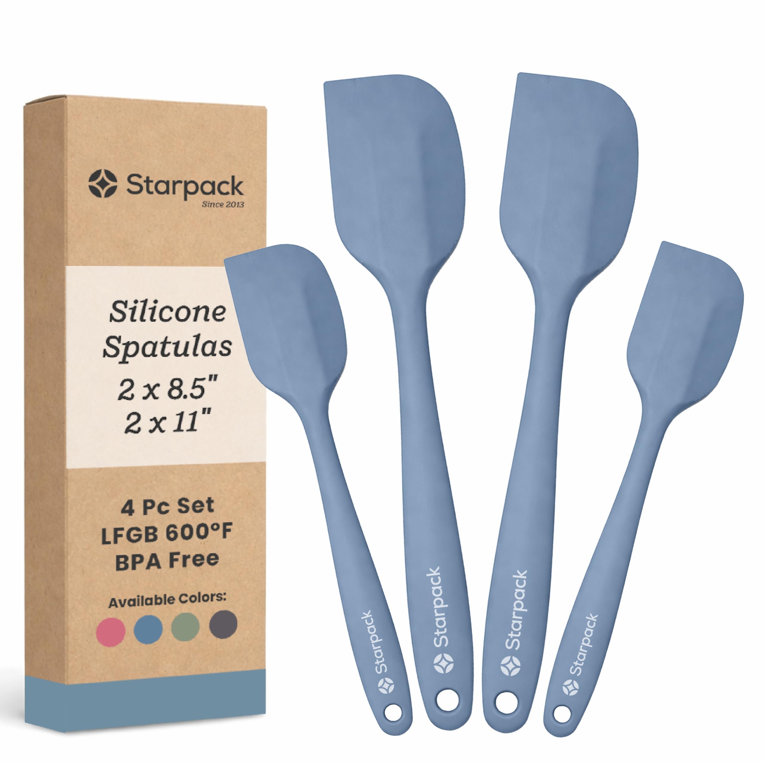 Starpack 'Scrape and Stir' Silicone Rubber Spatula Set (4-Piece) - LFGB Non Toxic, 600°F Heat Resistant, BPA-Free, One-Piece Kitchen Baking Spatulas - Dishwasher Safe for Nonstick Cookware Light Blue