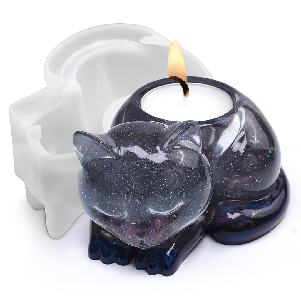 Cat Candle Holder Animal Cylinder Candle & Resin Mold - Resin Casting Silicone Molds for Home Decor & Candle Making Wave Spiral Mold