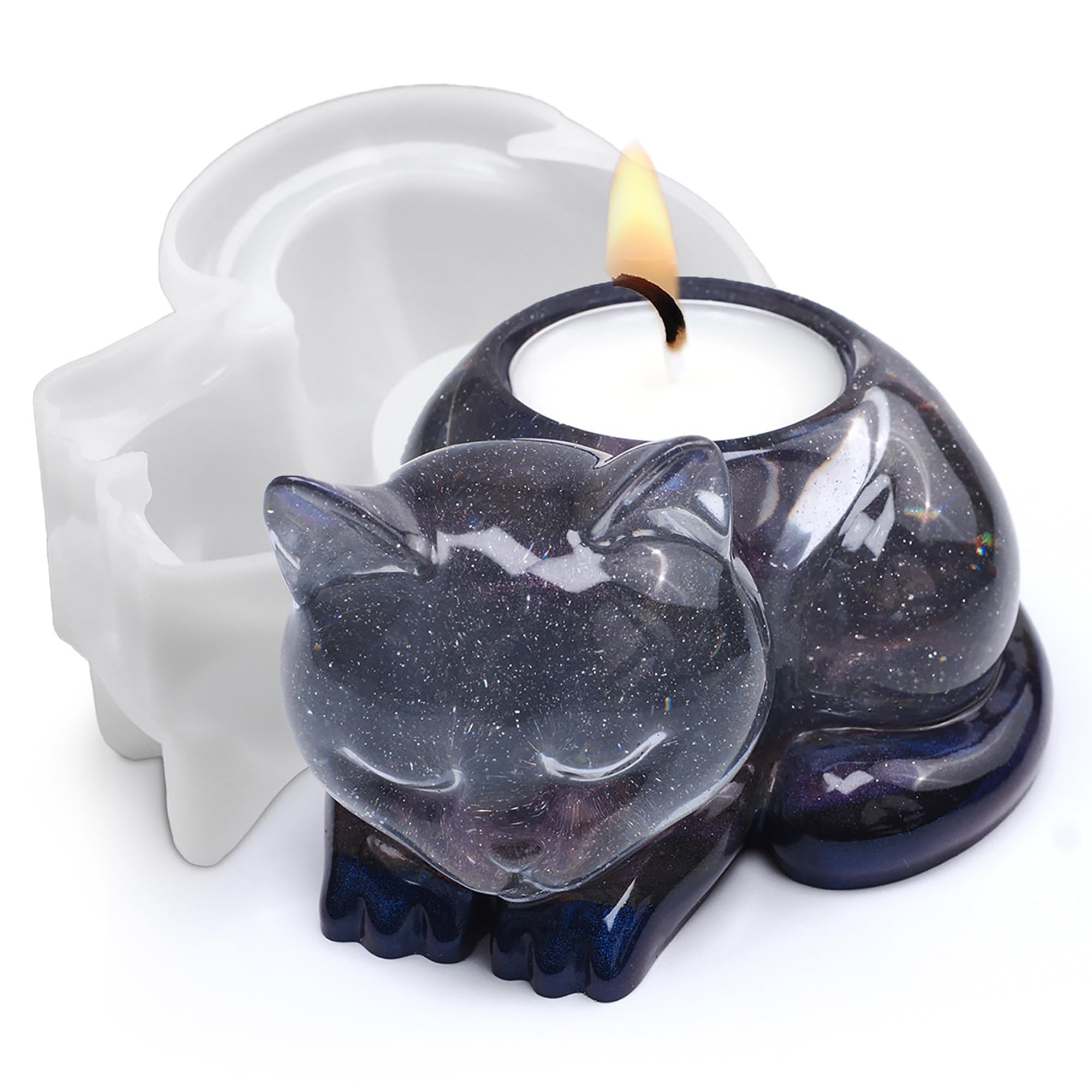 Cat Candle Holder Animal Cylinder Candle & Resin Mold - Resin Casting Silicone Molds for Home Decor & Candle Making Wave Spiral Mold