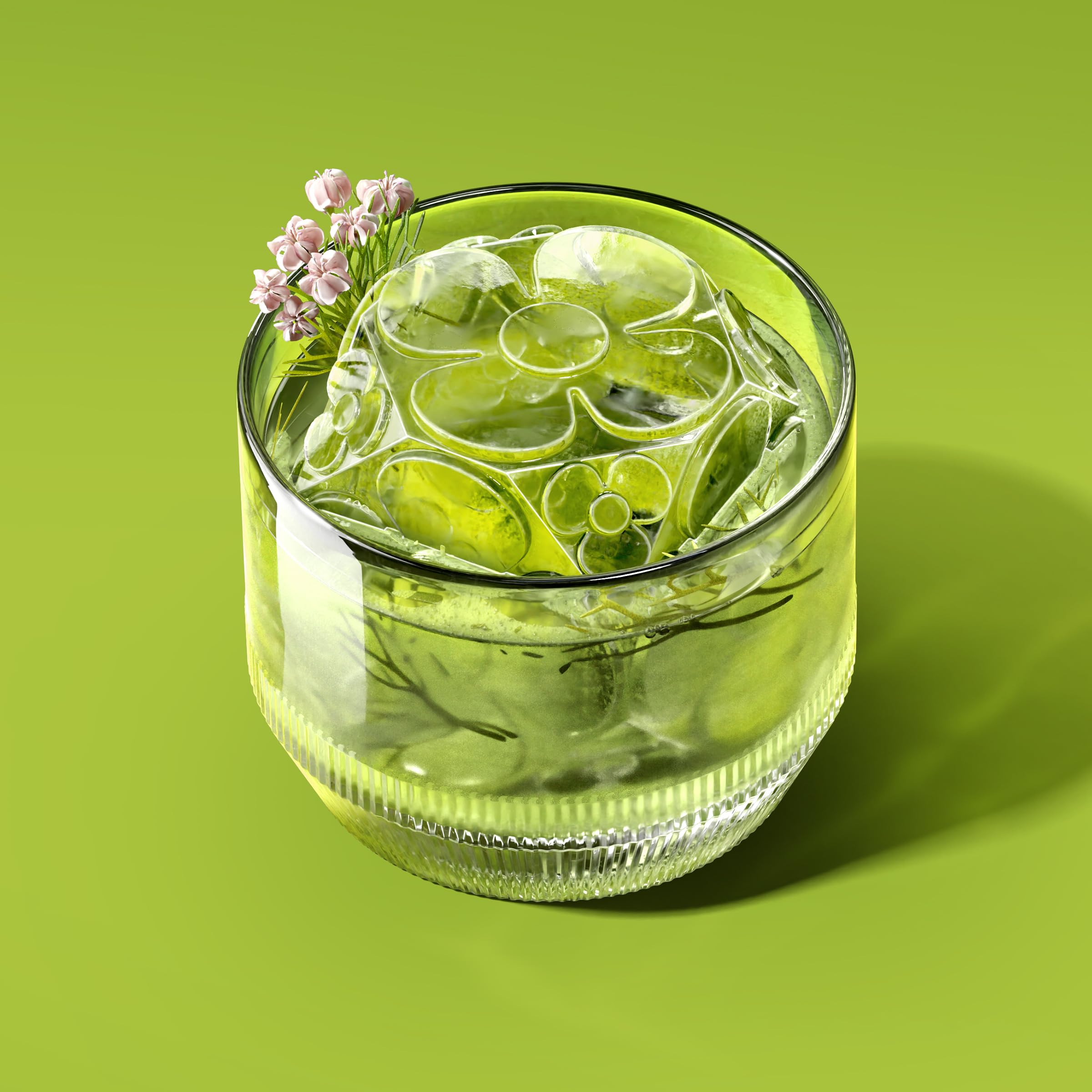 Ice Molds, Large Easy-Release Cube with Flower Pattern, Set of 2, Deco