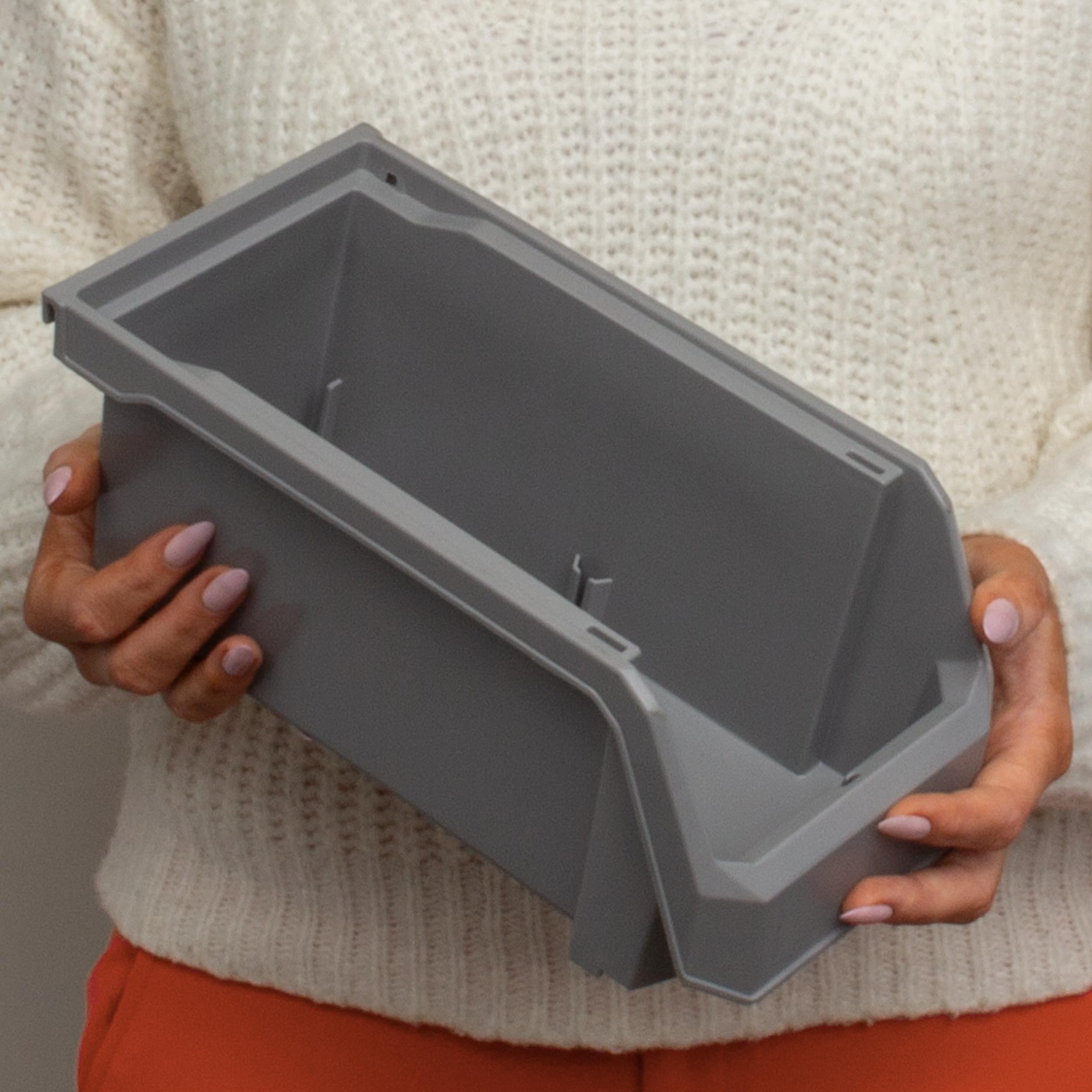 ReadySpace Medium Stackable Plastic Storage Bins, 8-Pack, Gray