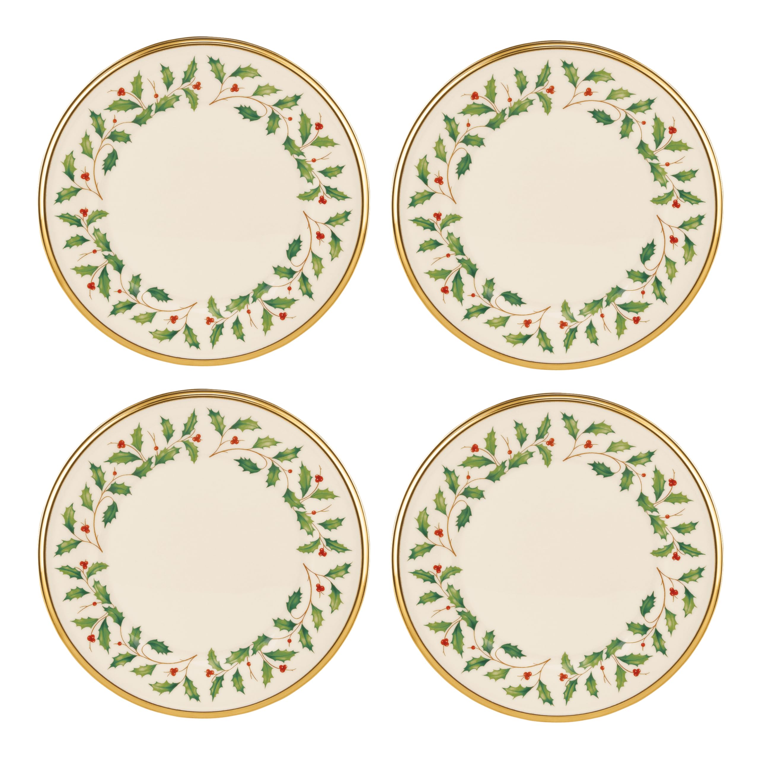 Lenox Holiday Porcelain Christmas Salad Plate Set for 4