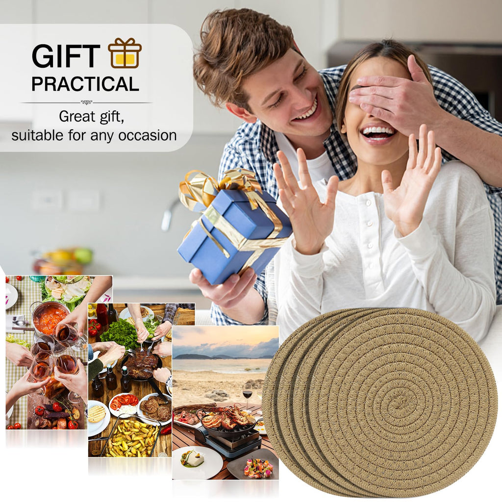 ME.FAN 7 Inch Trivets/Potholders 4 Set Cotton Thread Weave Trivets for Pots and Pans - Large Coasters/Hot Pads to Protect Desktop & Countertop - Brown