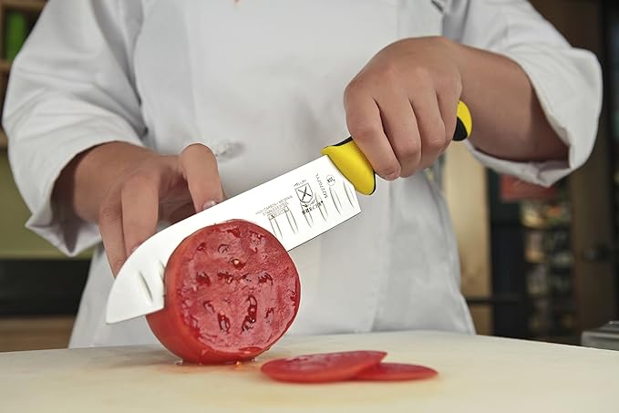 Mercer Culinary Millennia Color Handle Cutlery 7" Santoku Knife (Granton Edge) Yellow