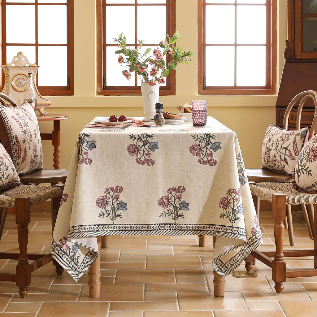 ISAENNE Designer French Linen Rectangular Tablecloth,79"x55"-Helena E