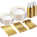bUCLA 150Pcs Clear Gold Plastic Dinnerware Set - Clear and Gold Disposable Plates Include 25 Dinner / 25 Dessert Plates,25 Knives,25 Forks,25 Spoons,25 Cups for Party