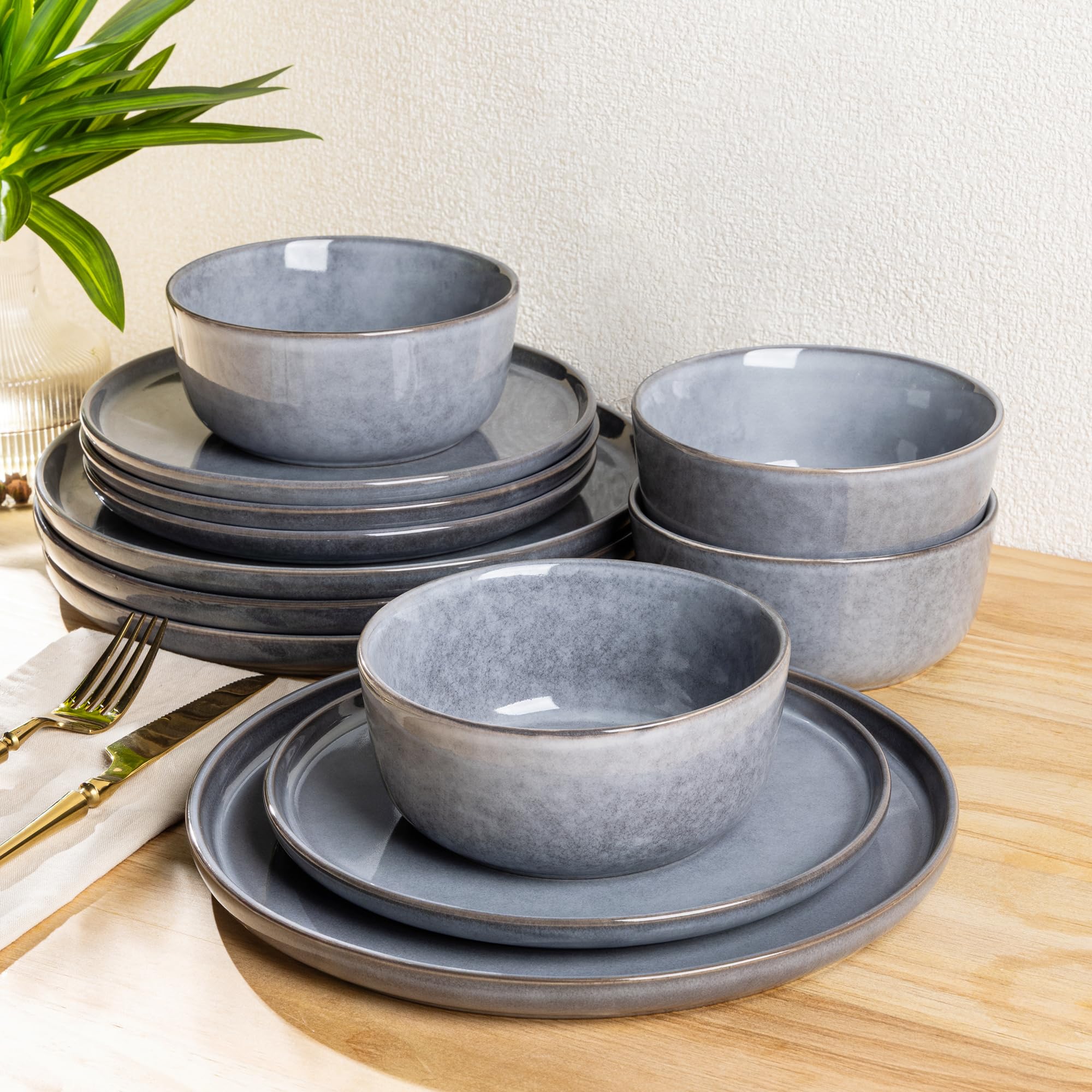 AmorArc Stoneware Dinnerware Sets for 8, 24Pcs Plates and Bowls Sets Dishes