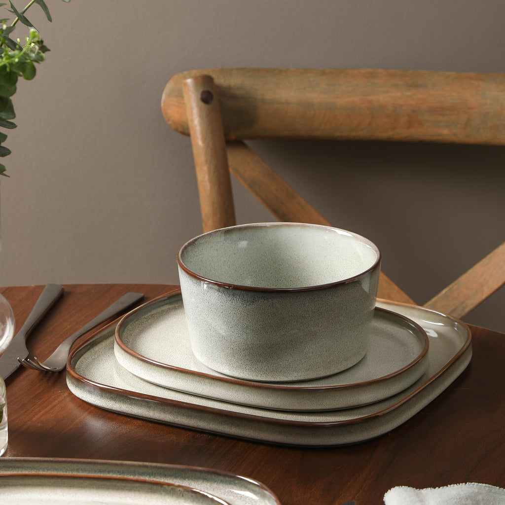 Stone Lain Cairo 12-Piece Dinnerware Stoneware, Plates and Bowls, Microwave and Dishwasher Safe, Includes Dinner and Salad Plates, Cereal Bowls, Dish Set for 4, Grey