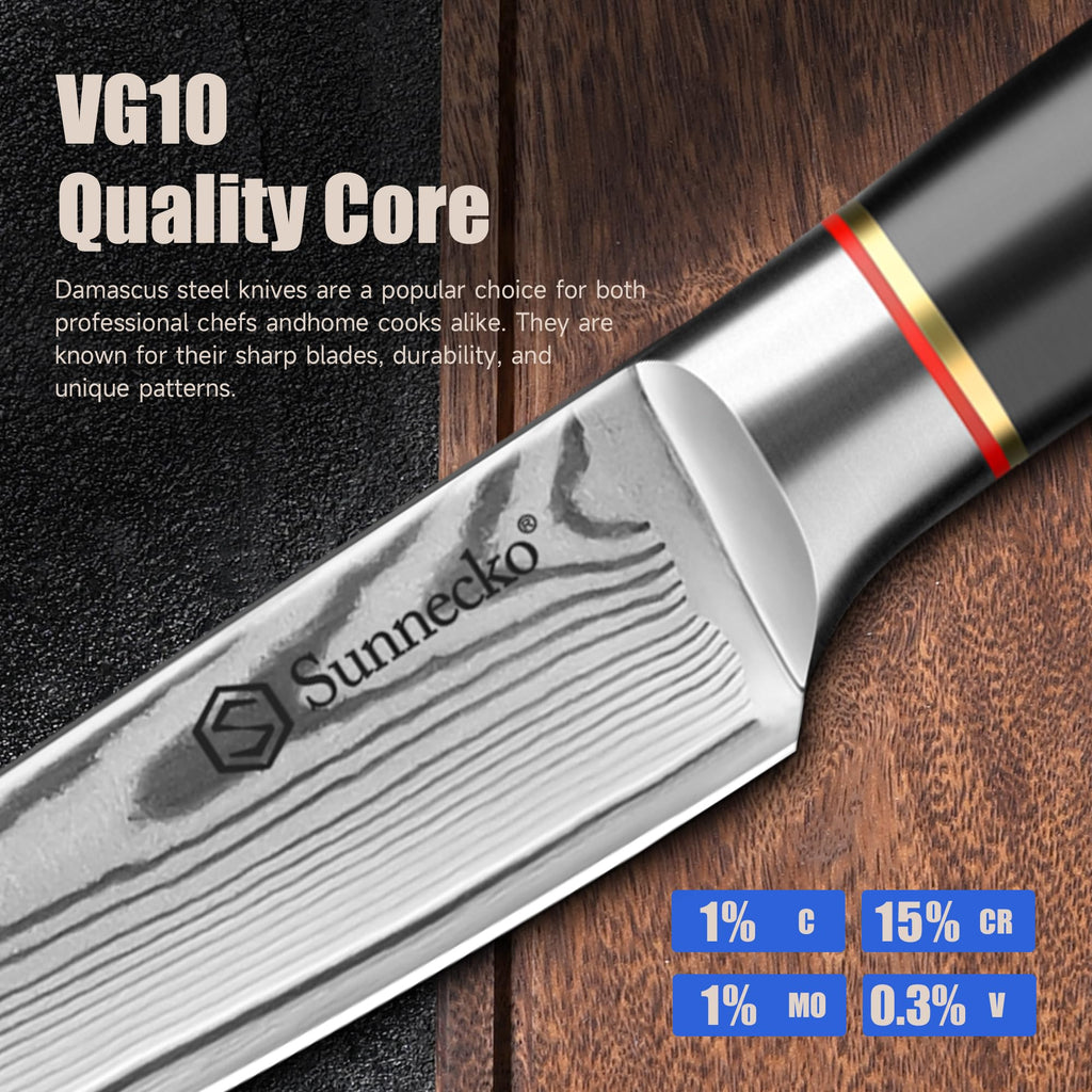 Sunnecko Damascus Paring Knife,Japanese VG10 Core Steel Damascus Fruit Knife,Professional Razor Sharp Small Kitchen Knives with Knives Sharpner