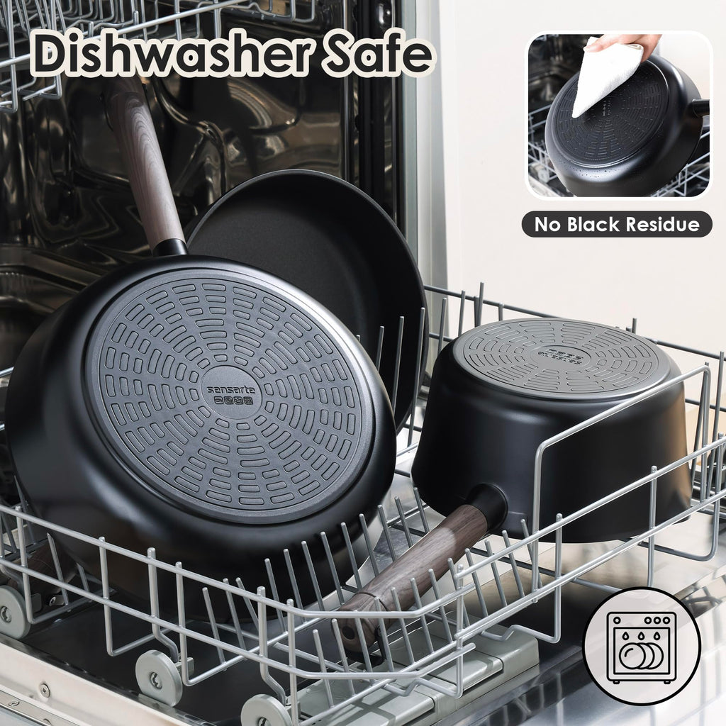 SENSARTE 15Pcs Nonstick Cookware Set Pots and Pans Set Kitchen Cooking Frying Pans with Stay-cool Handle, Dishwasher Safe, Induction Compatible, PFOA/PFOS Free, Black
