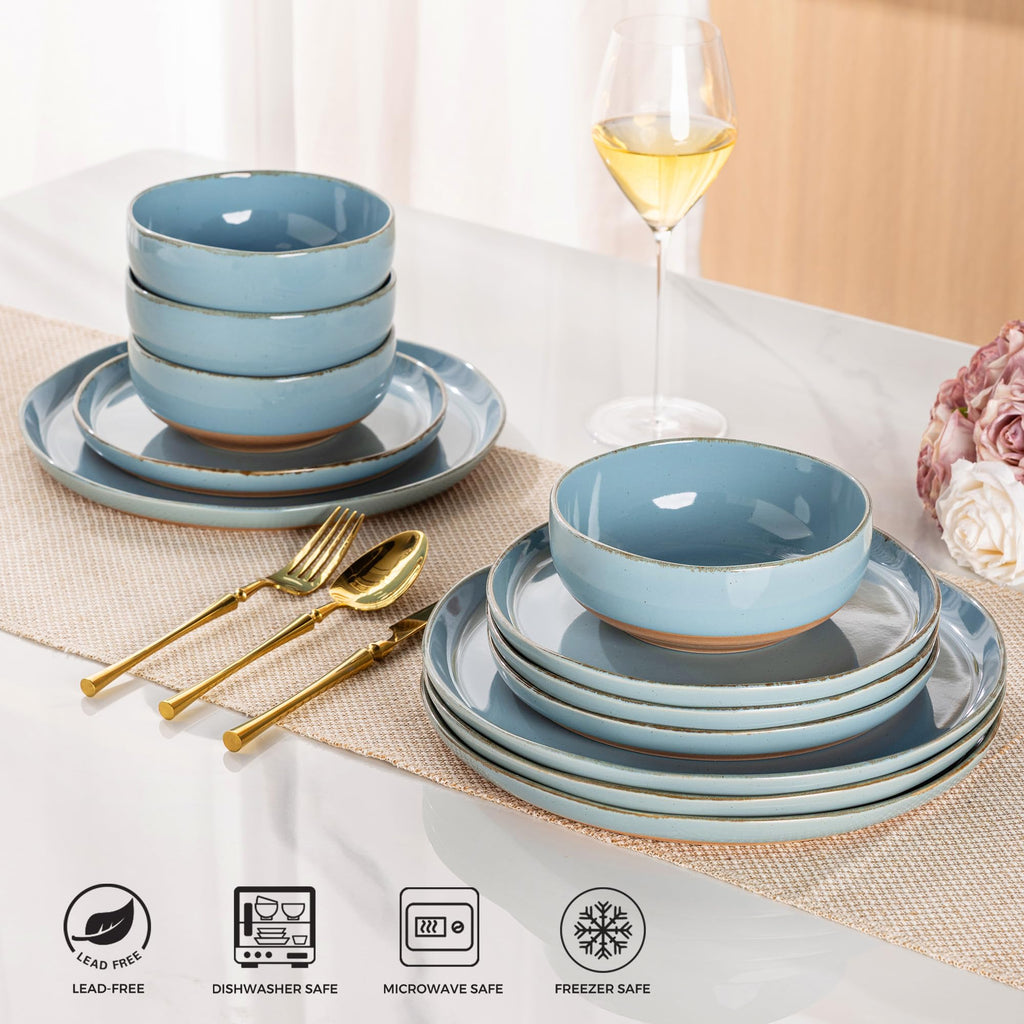 AmorArc Dinnerware Sets for 4, 12 Pieces Ceramic Plates and Bowls Set