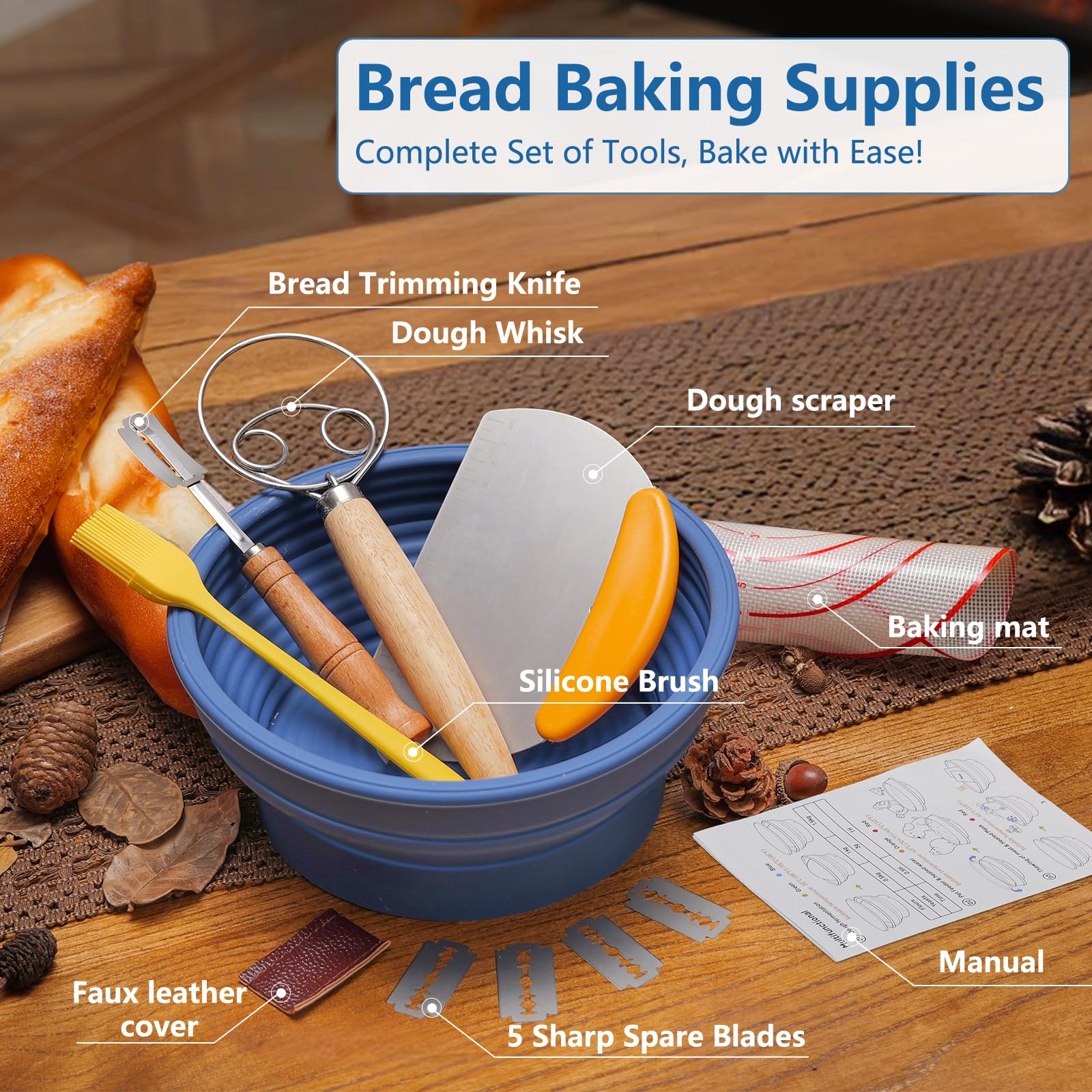 Jabbus Electric Heating Bread Proofing Basket, Sourdough Starter Warmer - 4 Heat Settings, Foldable 9-Inch Sourdough Starter Kit, Banneton Sourdough Bread Baking Supplies