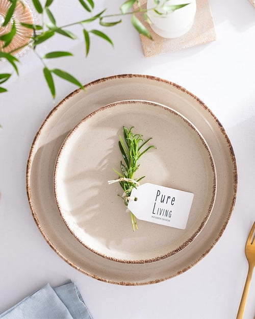 12 Piece Stoneware Dinnerware Set for 4 - Handmade Reactive Glaze Plates and Bowls Set - Chip & Scratch Resistant Dish Set - Dishwasher Microwave Safe - Rustic Beige