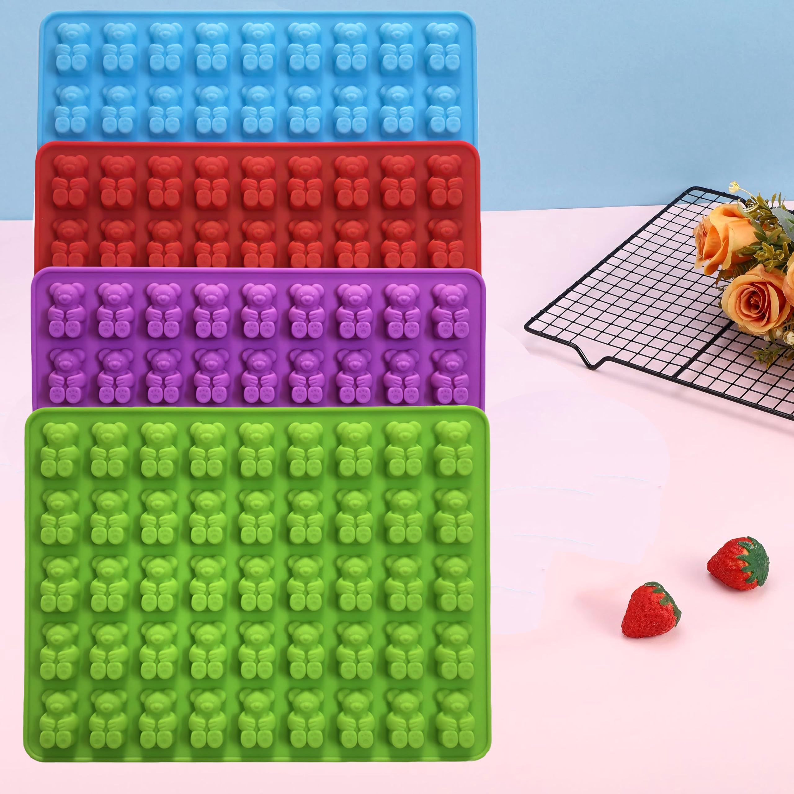 Gummy Candy Molds - 4Pcs Silicone Gummy Bear Molds With 2pcs Dropper,Non-stick and Bpa Free for Mini Candy Chocolate Gummies Baking