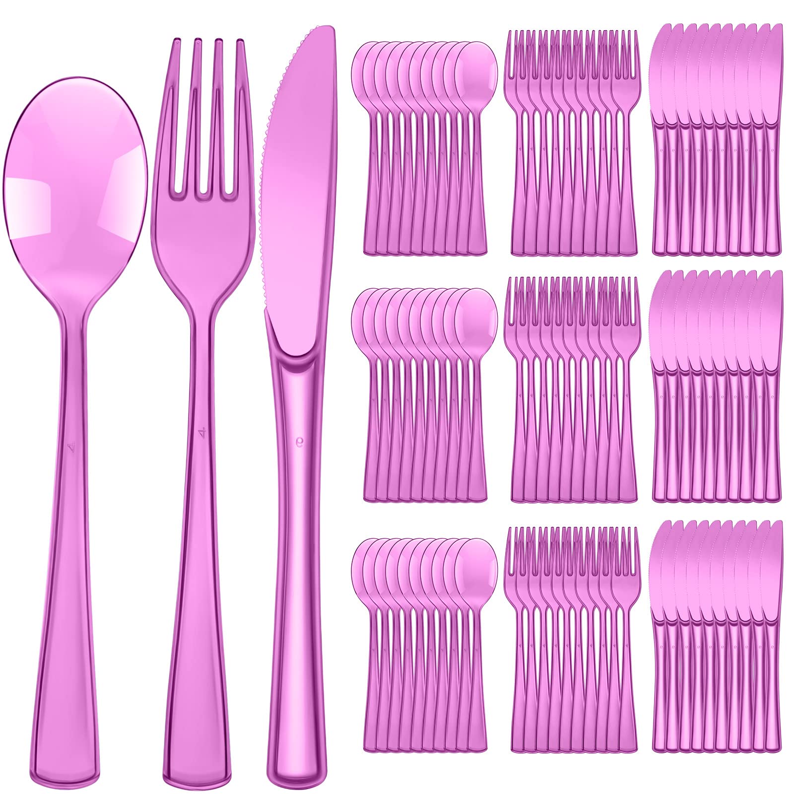 Minatee 150 Pieces Disposable Cutlery Set Plastic Silverware Heavy Duty Utensil Sets 50 Forks 50 Knives 50 Spoons for Home Office School Party Picnics Restaurant Outdoor Events(Purple)