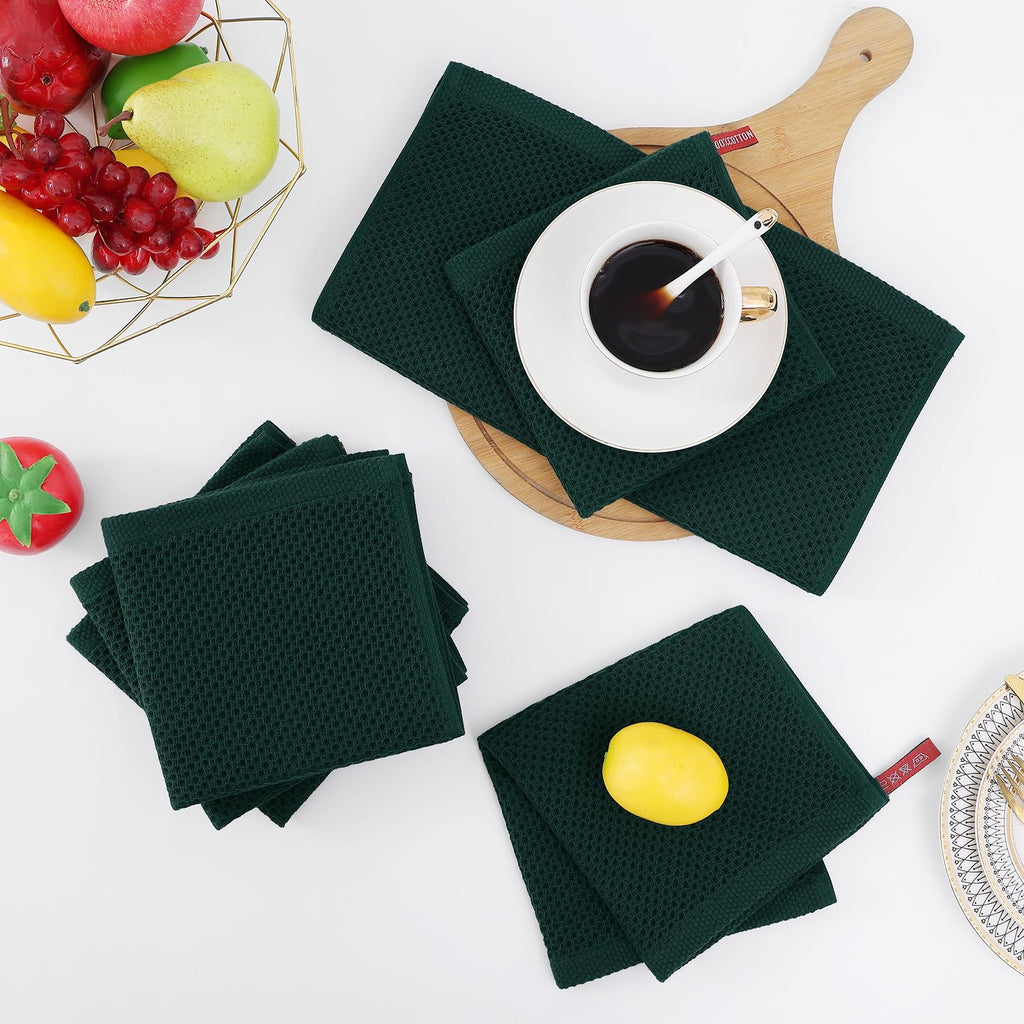 Homaxy 100% Cotton Waffle Weave Kitchen Dish Cloths, Ultra Soft Absorbent Quick Drying Dish Towels, 12 x 12 Inches, 12-Pack, Blackish Green