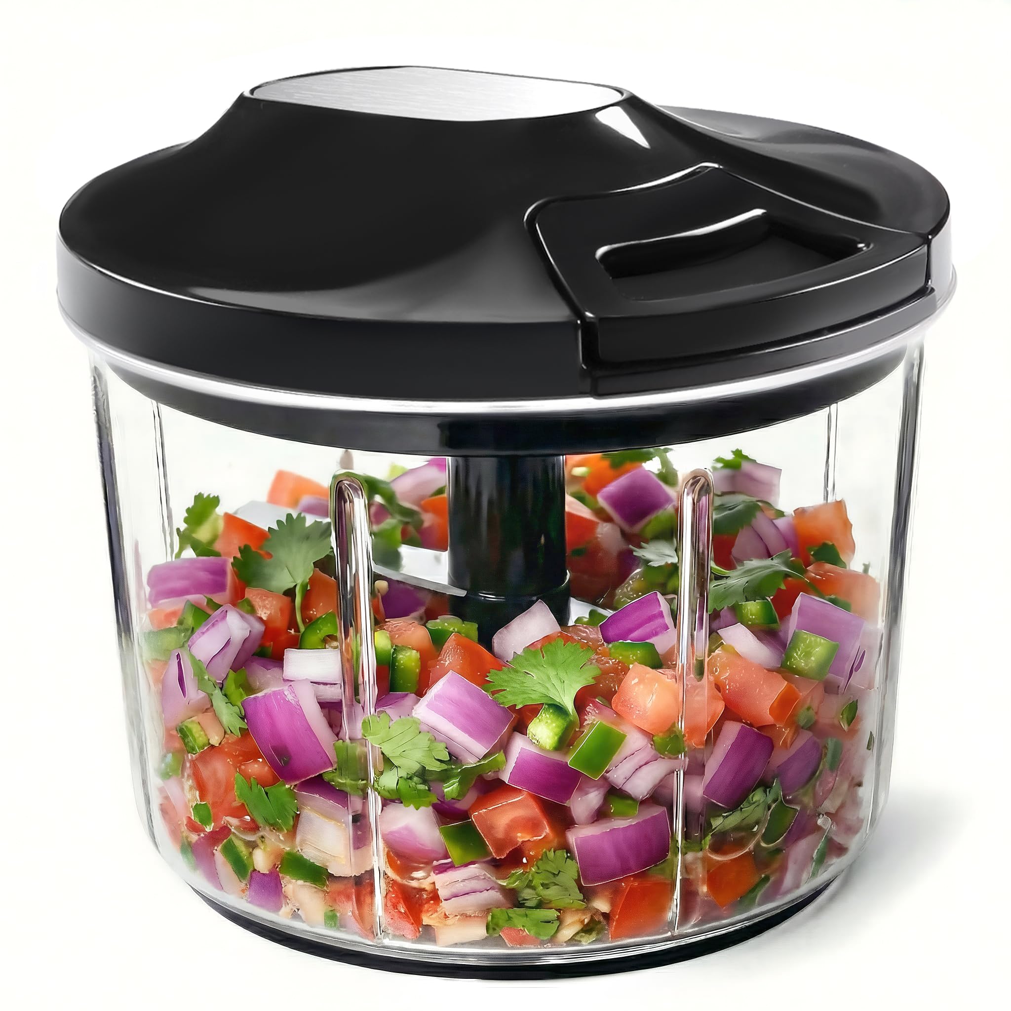 LHS Manual Food Processor Large Vegetable Chopper, 1000ML Pull String Chopper Garlic Mincer Onion Cutter for Veggies,Salad,Fruits, Nuts, BPA Free, Black
