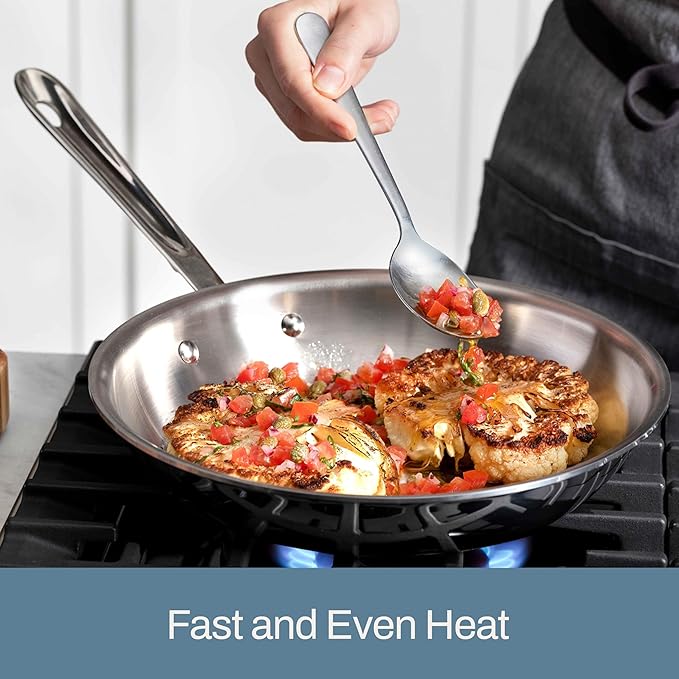 All-Clad D3 3-Ply Stainless Steel Fry Pan Set 2 Piece, 10, 12 Inch, Induction Oven Broiler Safe 600F, Kitchen Cooking Set, Skillets, Durable Frying Pans, Professional Pots and Pans Set Cookware Silver