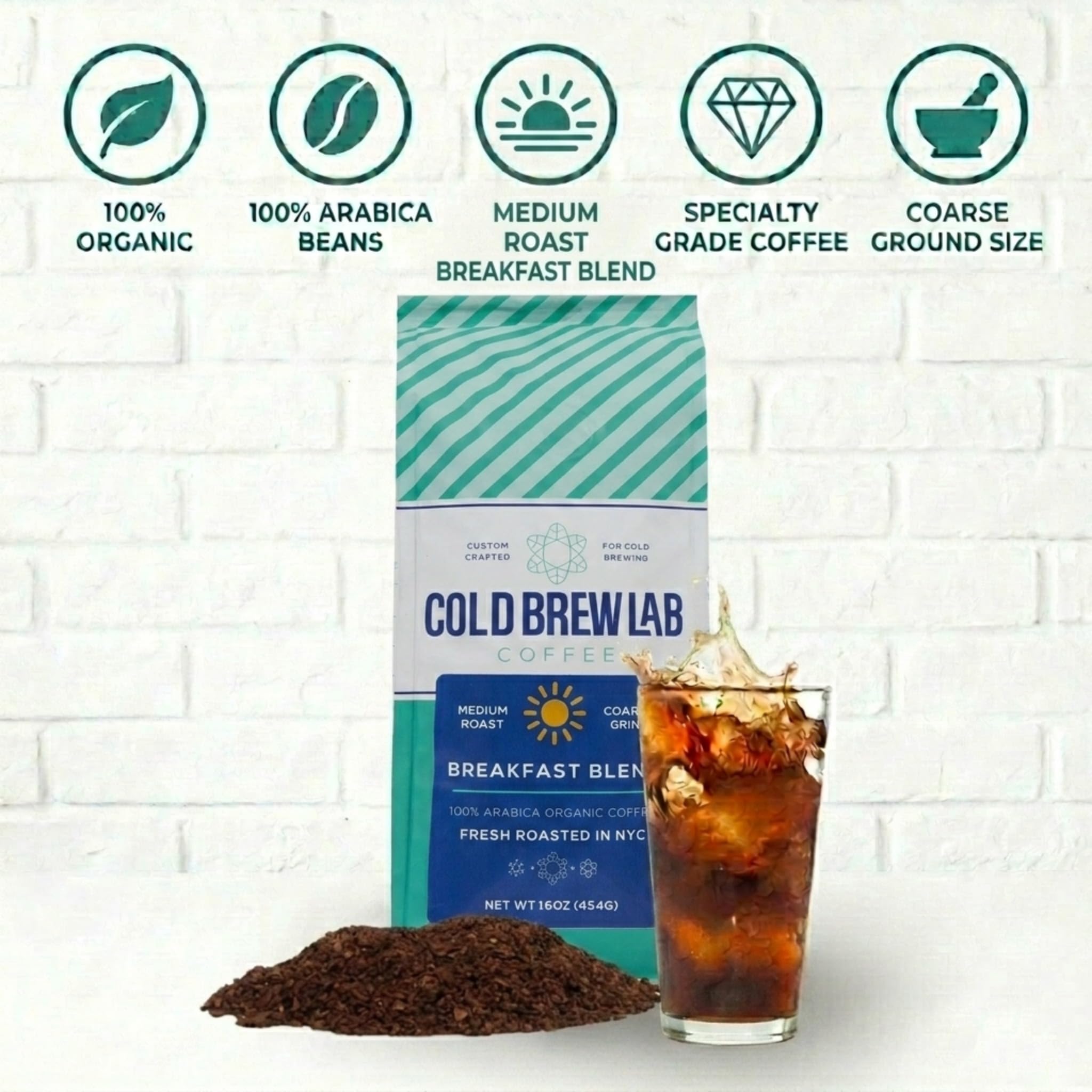 Cold Brew Organic Breakfast Blend Coffee, Medium Roast, Coarse Ground, 1 Lb