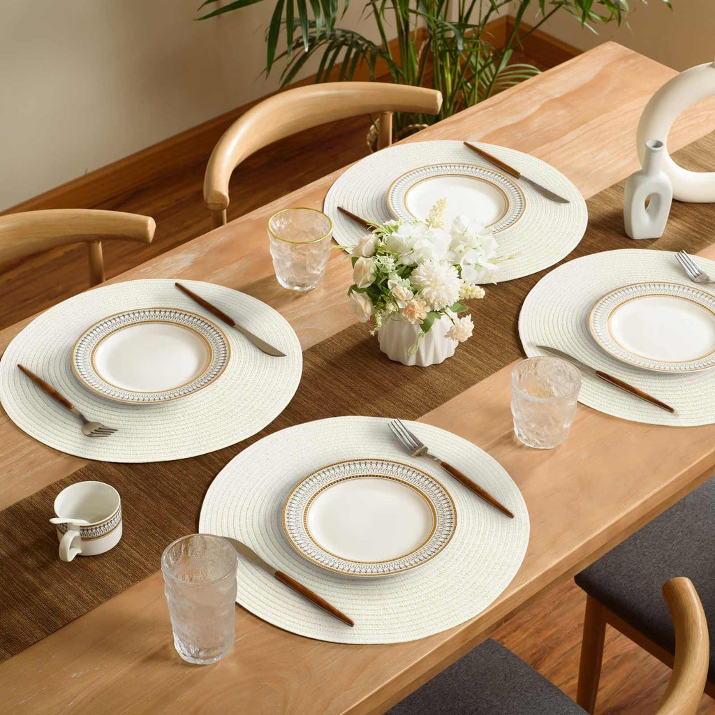 FunWheat Round Braided Placemats Set of 6 Place mats for Dining Tables Woven Heat Resistant Table Mats 15 inch (Ivory,6pcs)