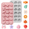 2PCS Silicone Flower Molds,Flower Chocolate Mold,Rose Leaf Tulip Daisy Bow Tie Candy Molds Silicone Gummy Jello Ice Cube Baking Soap Pudding Cookie Molds for Desserts Making,Cupcake Toppers,Cake Decor