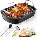 Turkey Roasting Pan, 17x13 Inch Roaster Pan for Turkey, Black&Silver