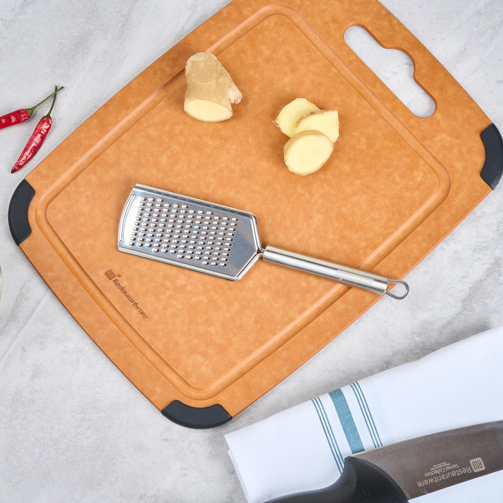 Restaurantware Stainless Steel Fine Cheese Grater - German Standard Lemon Zester with Ergonomic Handle, Sharp Blades, Dishwasher Safe - Handheld Kitchen Grater for Parmesan, Garlic, Ginger