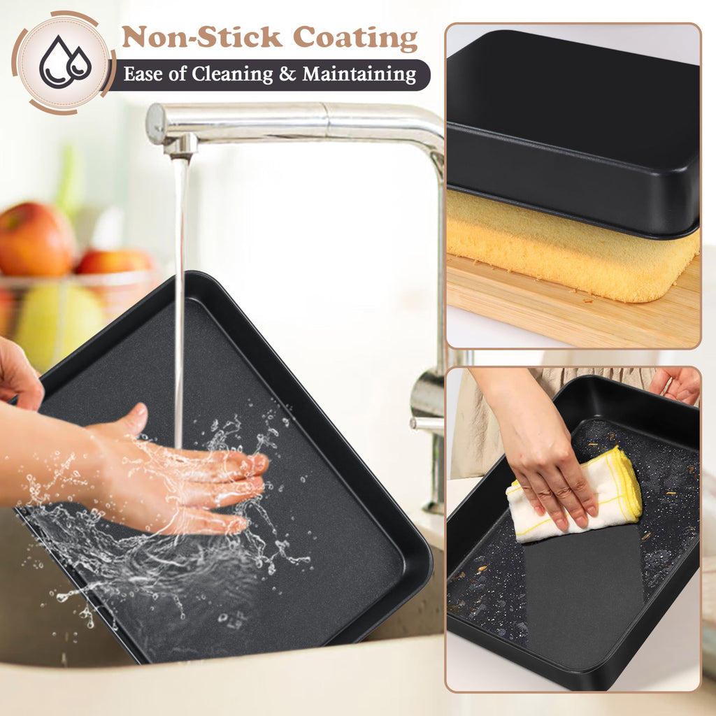 E-far 12.5 x 9.7 Inch Baking Pan Set of 2, Nonstick Stainless Steel Rectangle Cake Pans for Baking Brownies Casseroles Lasagna, Stainless Steel Core & Nonstick Coating, Non-toxic & Oven Safe