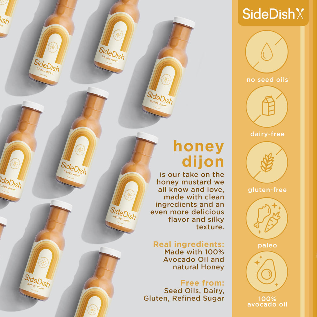 SideDish Honey Dijon Dressing (Pack of 3) – Seed Oil Free Made w/Avocado Oil – Refined Sugar Free, Dairy & Gluten Free Dip & Marinade – Paleo Honey Mustard Dressing for Dips, Sauces