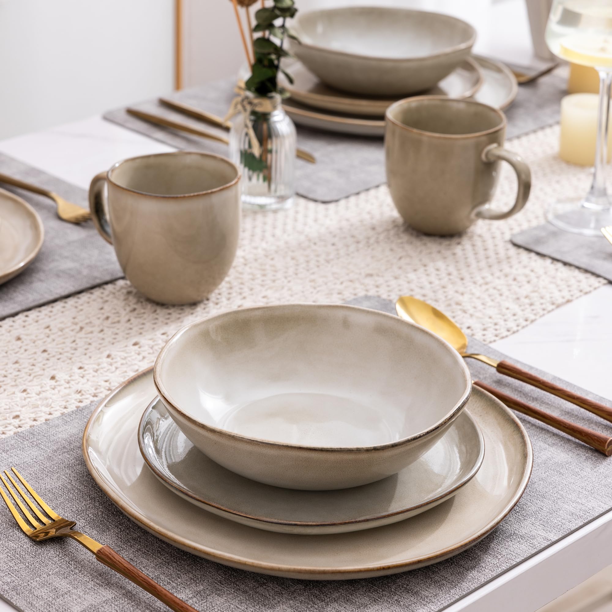 AmorArc Ceramic Dinnerware Sets for 4, 12Pcs Plates and Bowls Sets Dishes