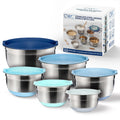 COOK WITH COLOR Stainless Steel Mixing Bowls Set with Lids - Nesting Bowls with Non-Slip Bottom, Blue, 12 Pieces