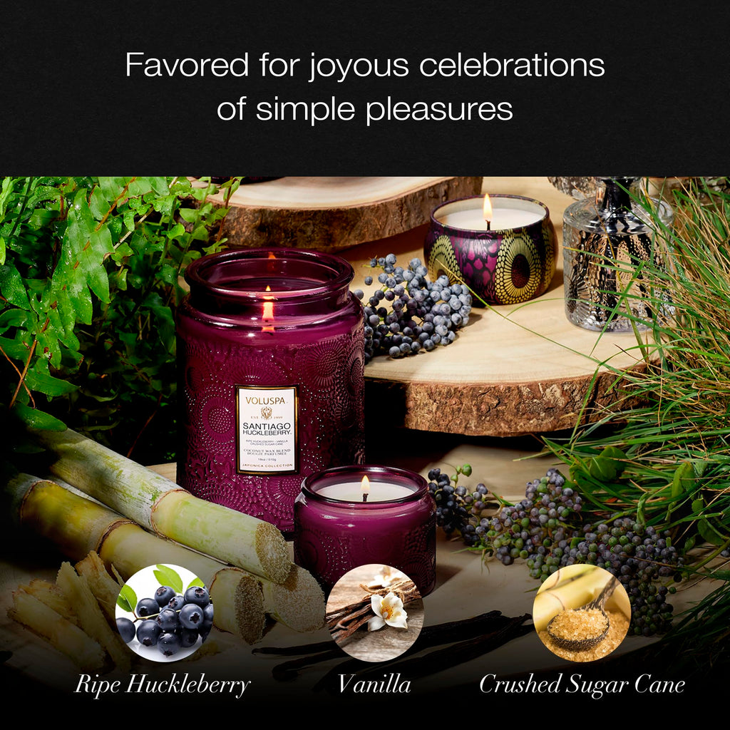 Voluspa Santiago Huckleberry Large Scented Candle Jar 18 Oz, 100 Hr Burn