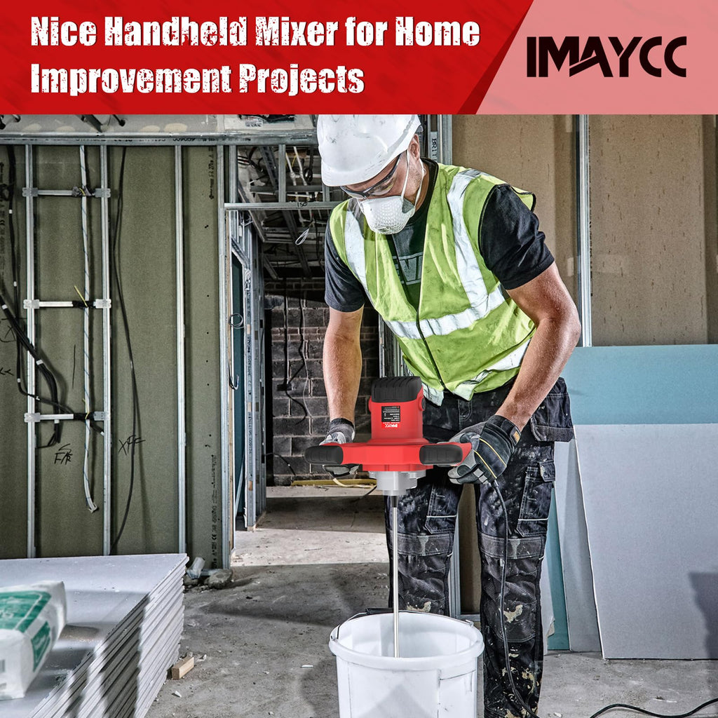 IMAYCC Cement Mixer, 2100W Electric Concrete Mixer with 6 Speed, 110V Handheld Mud Mixer for Motar,Paint, Grout, Plaster, Thinset,Fodder Stirring Tool