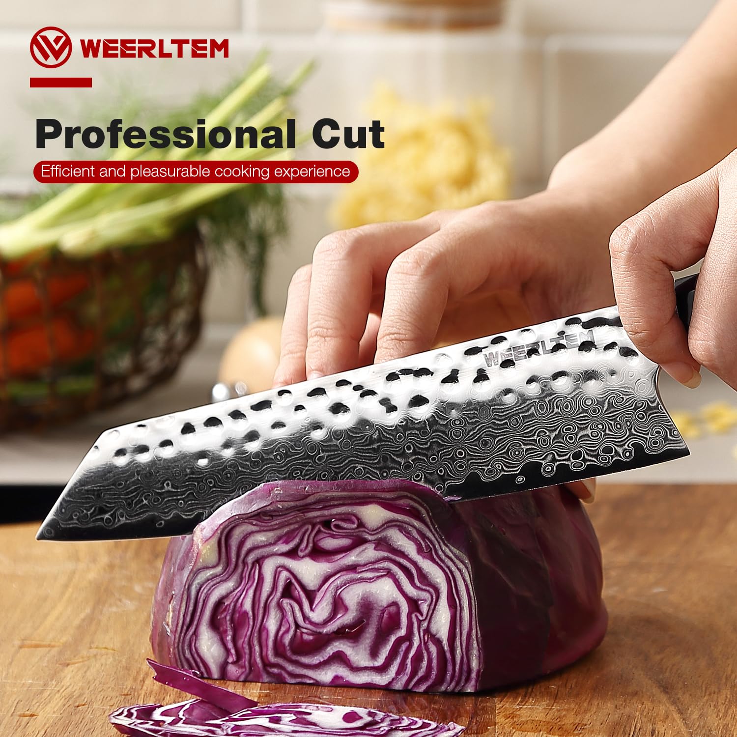 WEERLTEM Kiritsuke Chef Knife 8 Inch, Hand-forged 67-Layer VG10 High Carbon Steel Japanese Damascus Chef Knife, Ultra Sharp Hammered Damascus Chef Knife with Octagonal Ebony Handle & Gift Box