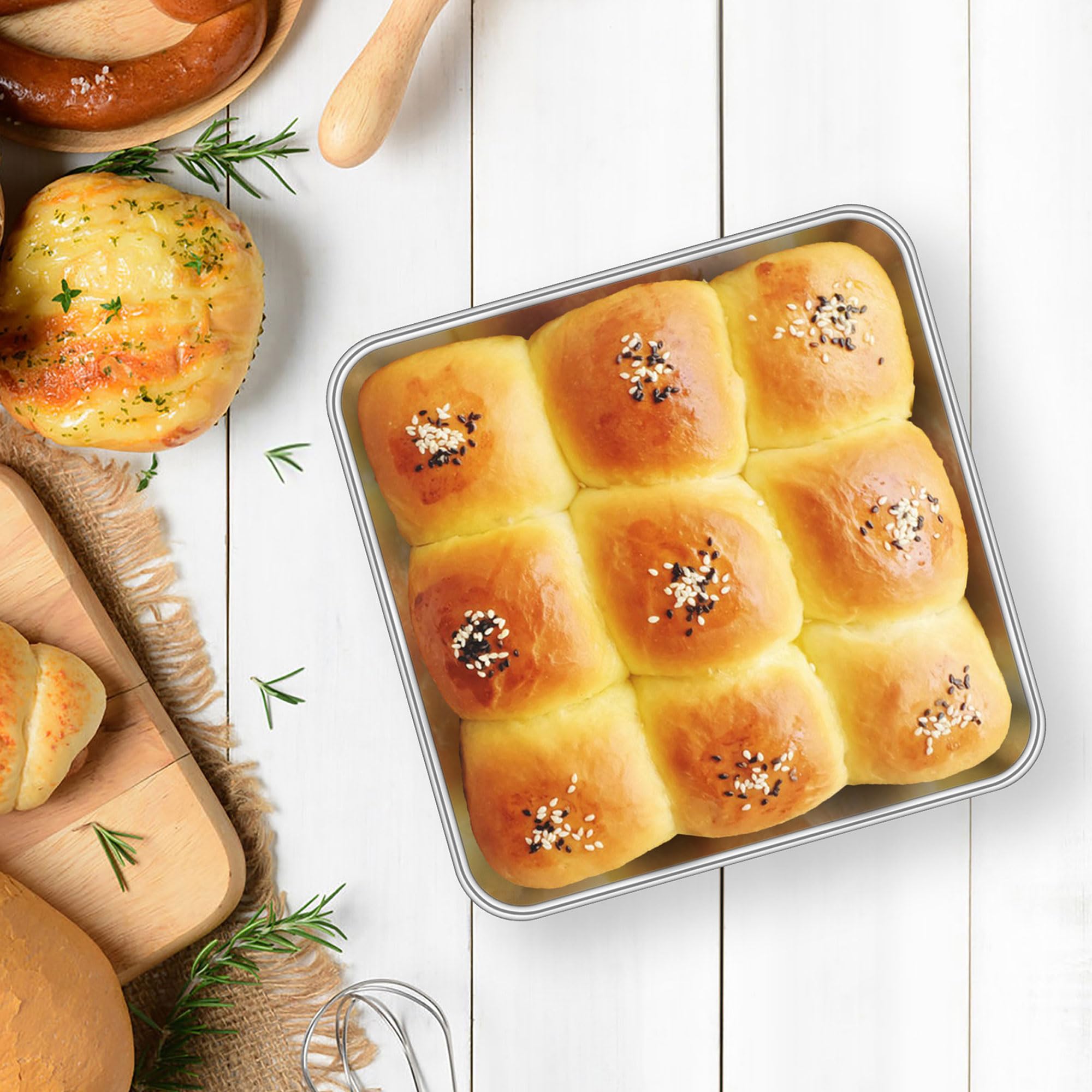 LIANYU 6 Inch Square Baking Cake Pan, Stainless Steel Brownie Bread Pan