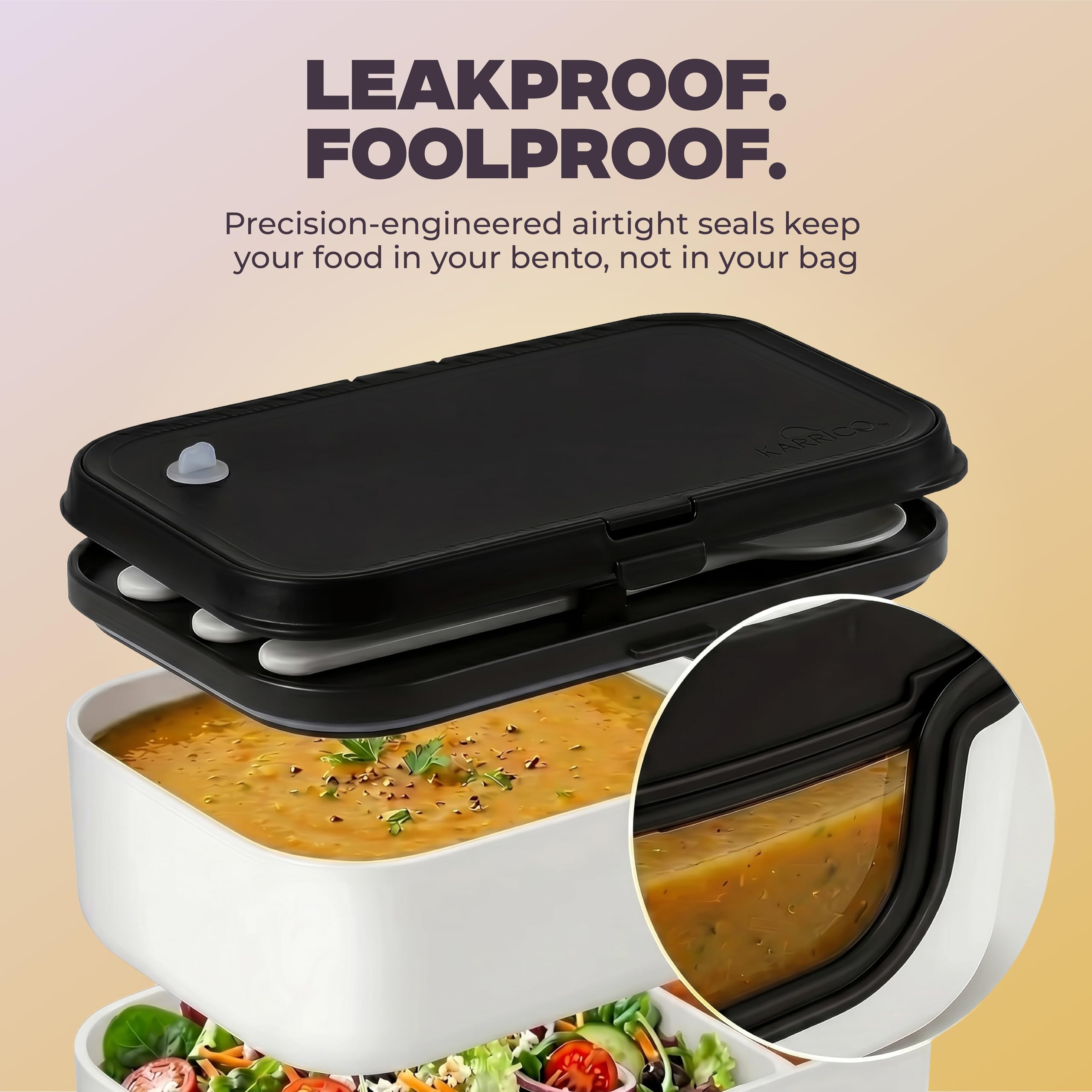 KARRICO Double Premium Bento Box Adult, 67 fl oz BPA-Free - Cream Stackable Lunch Box with Leak-Proof Lids & Dividers, Perfect for Meal Prep, Lunches & Portion Control