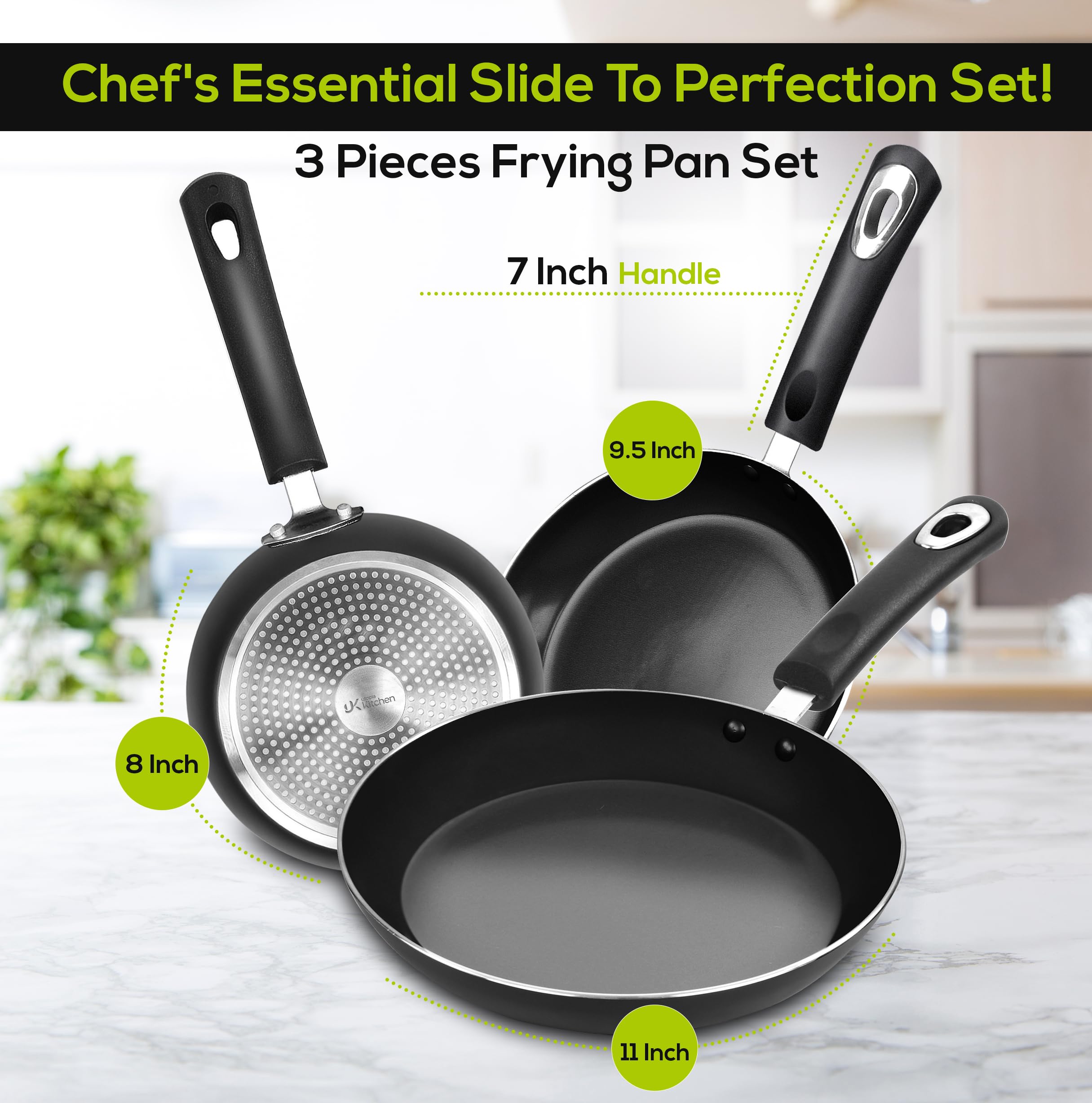 Utopia Kitchen Nonstick Frying Pan Set 3 Piece 8 9.5 11 Inch PFOA Free Grey
