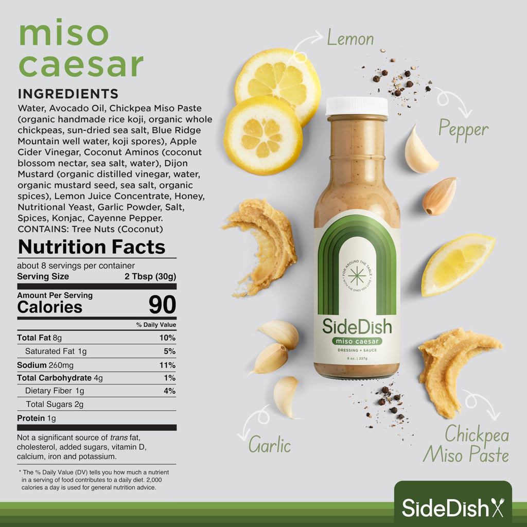 SideDish Miso Caesar Dressing (Pack of 3) – Seed Oil Free Salad Dressing Made w/Avocado Oil – Refined Sugar Free, Dairy & Gluten Free Dip & Marinade – Paleo Honey Mustard Dressing for Dips, Sauces