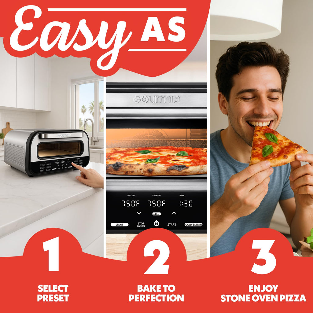 Gourmia Electric Indoor Pizza Oven – Countertop Air Fryer Toaster Oven Combo with 6 Pizza Presets, 7 Cooking Functions, Air Fry, Broil & Bake, Includes Cordierite Pizza Stone, Stainless Steel