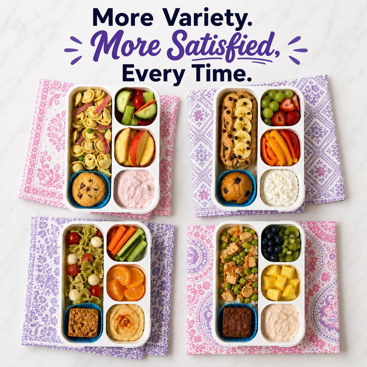 kinsho Bento Lunch Box, Ice Pack Insulated Bag & Utensils for Kids, Purple