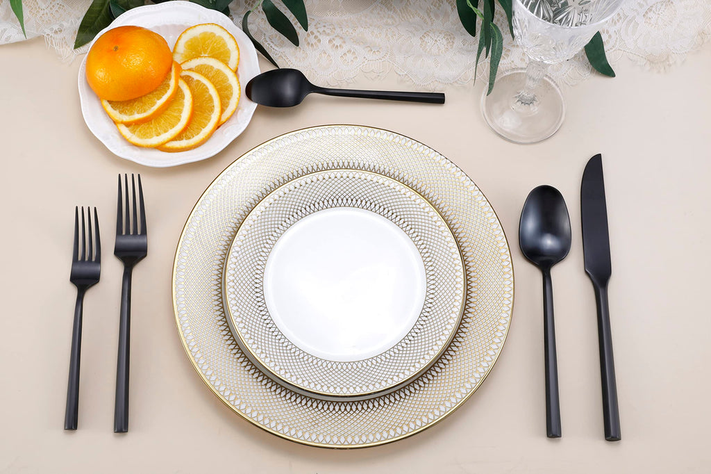 DEACORY Silverware Set Matte Black Hexagon 40-Piece Service for 8