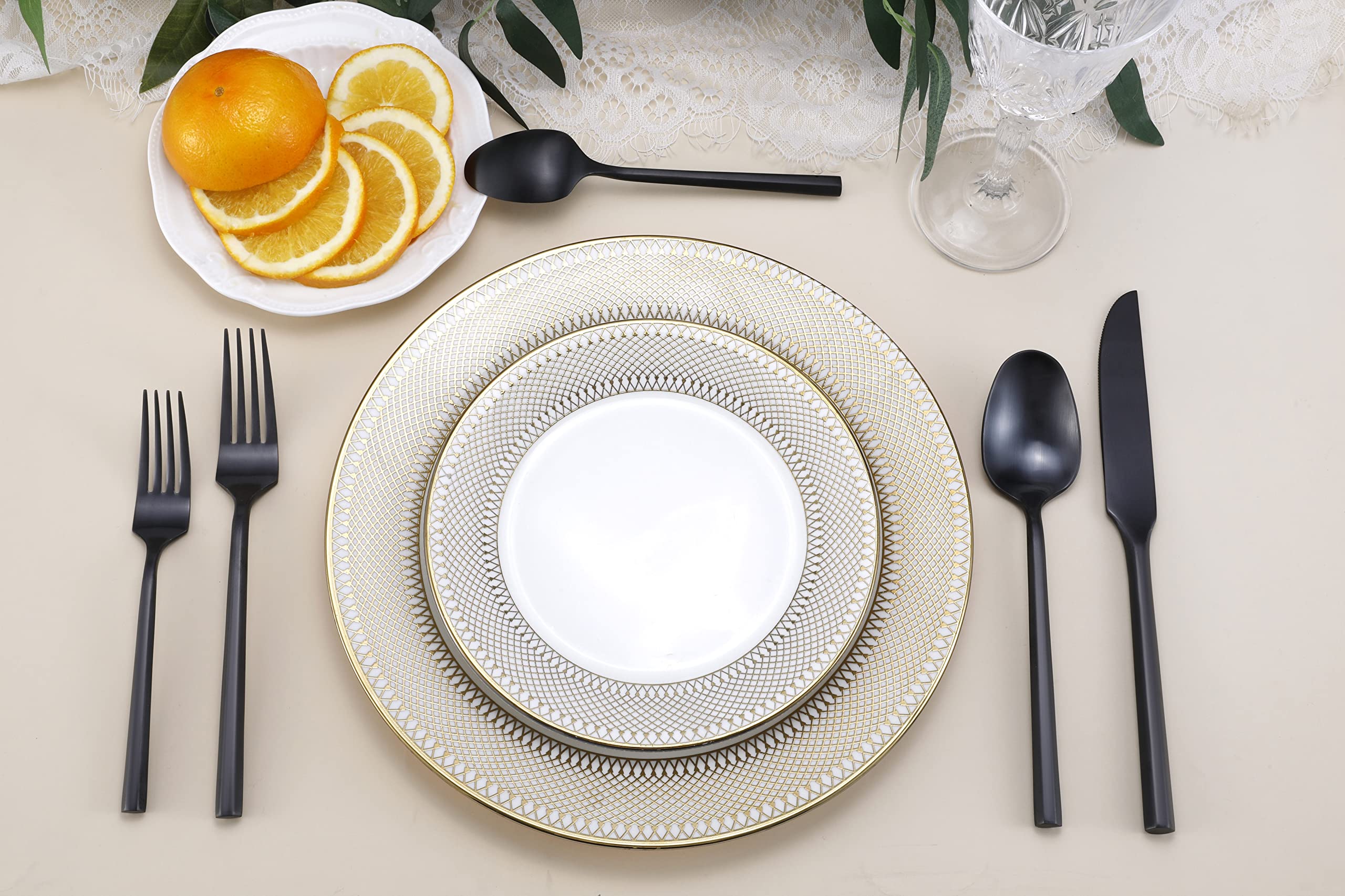 DEACORY Silverware Set Matte Black Hexagon 40-Piece Service for 8