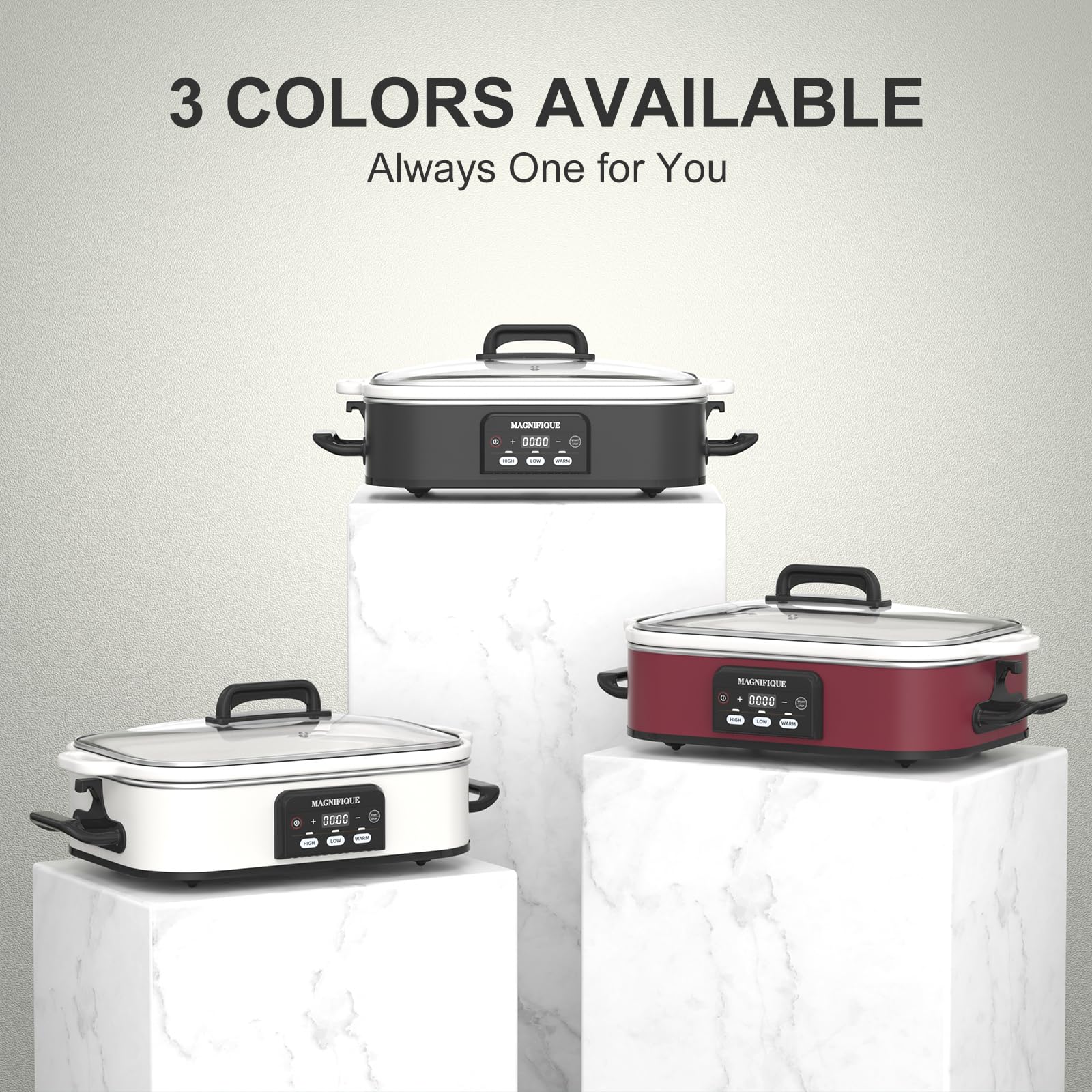 Magnifique 4 Quart Casserole Digital Slow Cooker, Premium Ceramic Bakeware for Oven, Dishwasher Safe Baking Dish, White