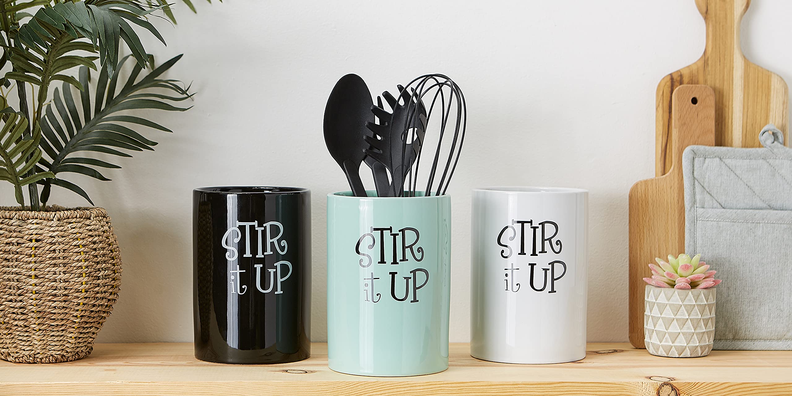 DII Kitchen Accessories Retro Collection, Ceramics, Utensil Holder, Aqua