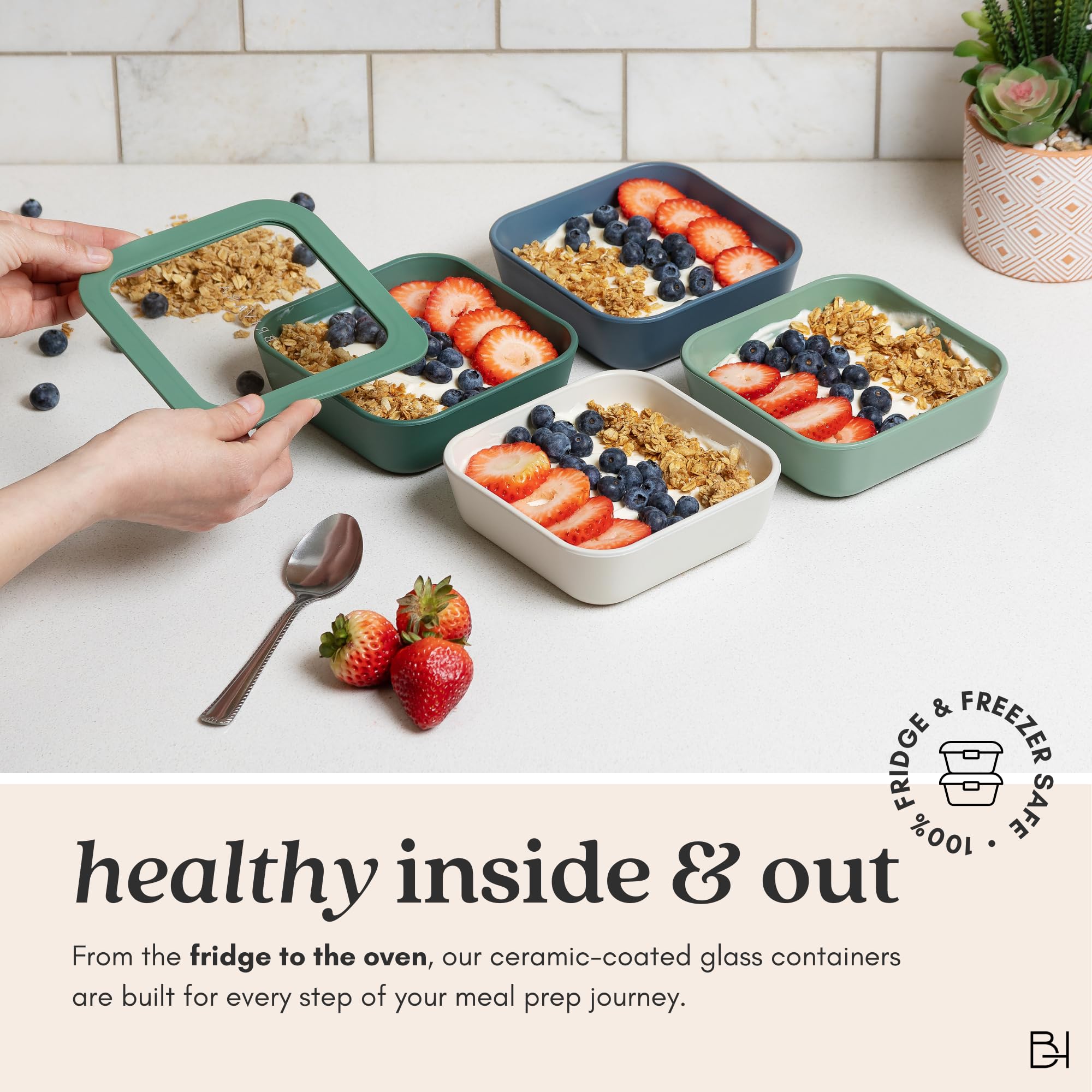 BRIVARA HOME Glass Food Storage Container with Lid, 11-Cup Large Rectangle | Microwave-Safe Airtight Lid, Oven-Safe Ceramic-Coated Glass | Zero Plastic, No PFAS/PFOA/BPA, Reusable [Smoke]