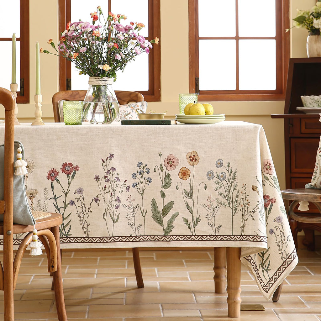 ISAENNE Designer Linen Rectangular Tablecloth,102"x63"-Serenity G